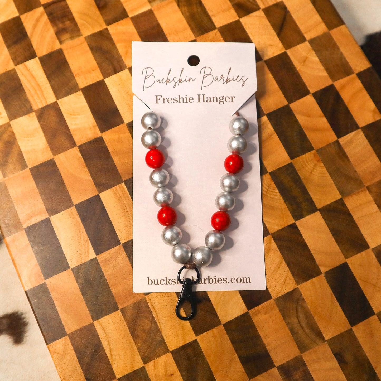Silver & Red Crackle Freshie Hanger