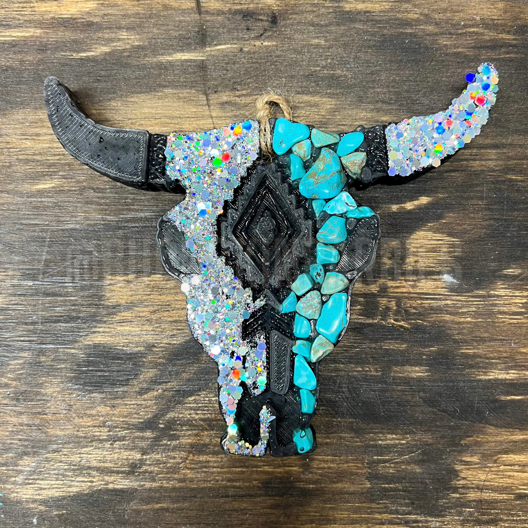 X-LARGE Half Turquoise Bull Skull