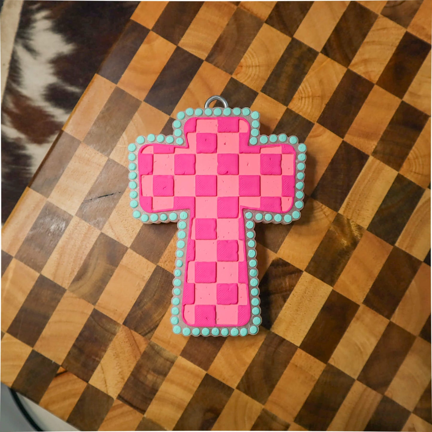 Checkered Cross with Turquoise