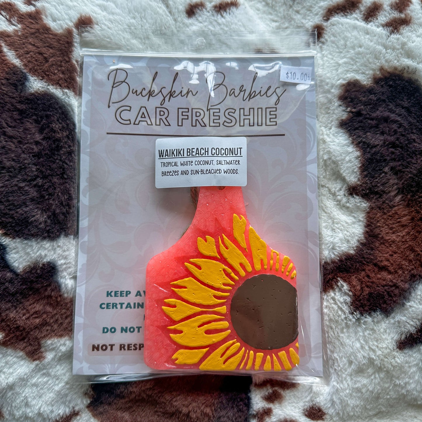 Sunflower Cow Tag Freshie RTS