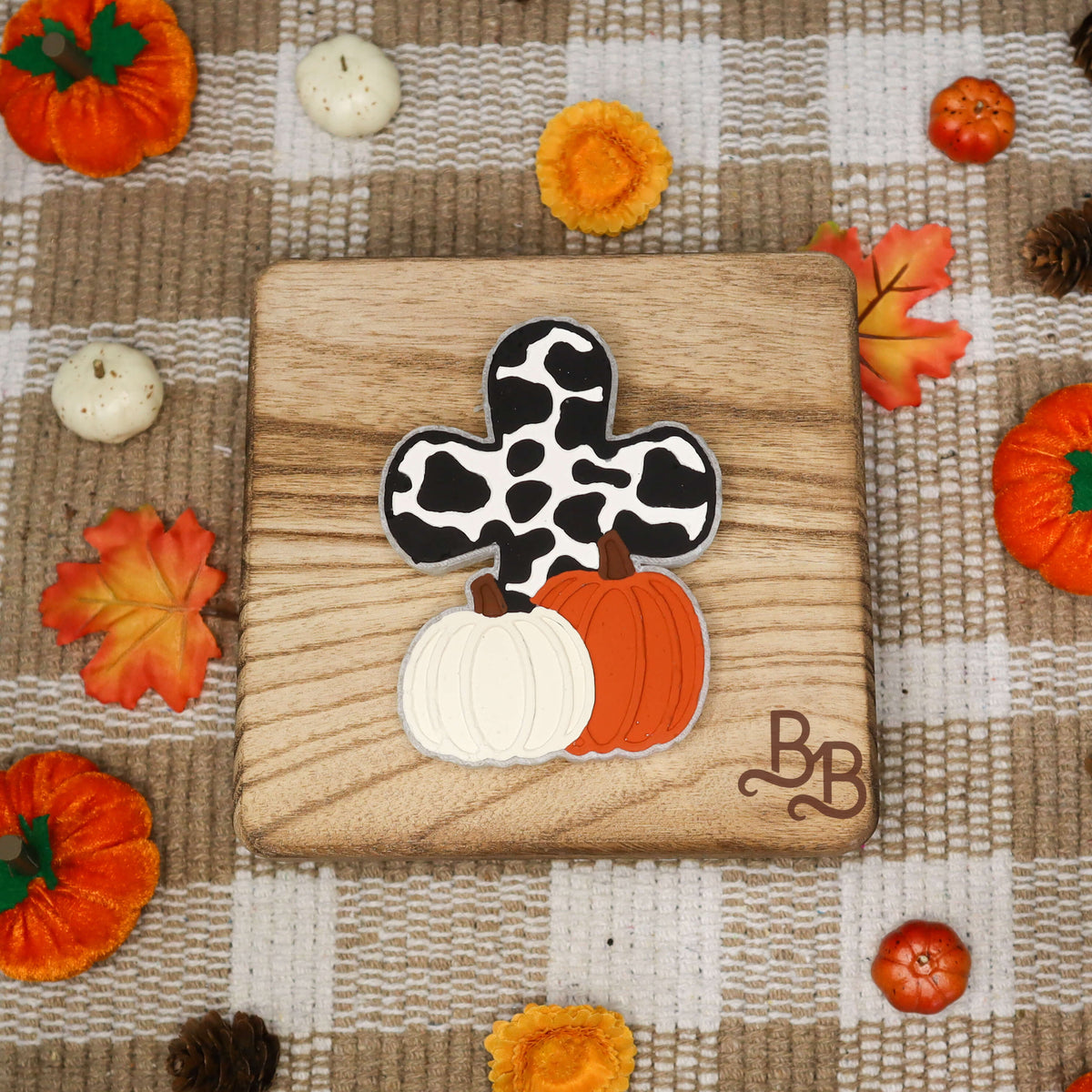 Cow Print Cross w/Pumpkins Freshie
