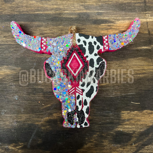 LARGE Bullskull Freshie Glittered Half Cow Print