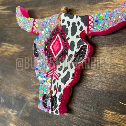 LARGE Bullskull Freshie Glittered Half Cow Print