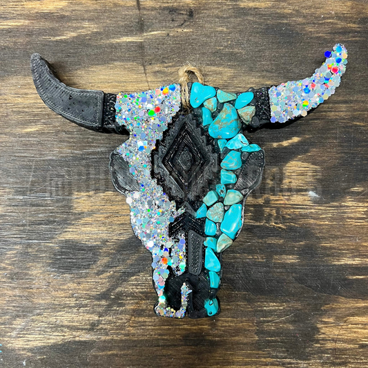 LARGE Half Turquoise Bull Skull